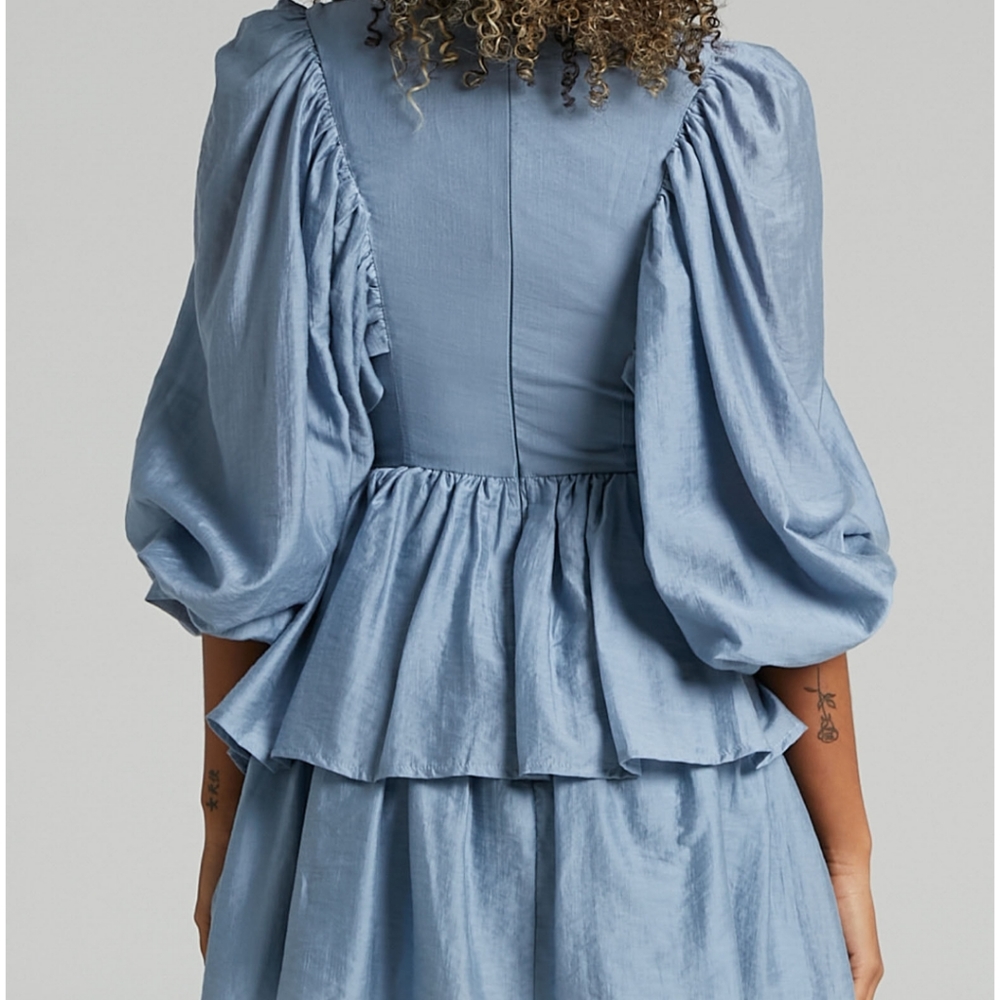 Showpo Constance Wide Sleeve Mini Party Dress Dusty Blue Size 2 - Picture 7 of 11